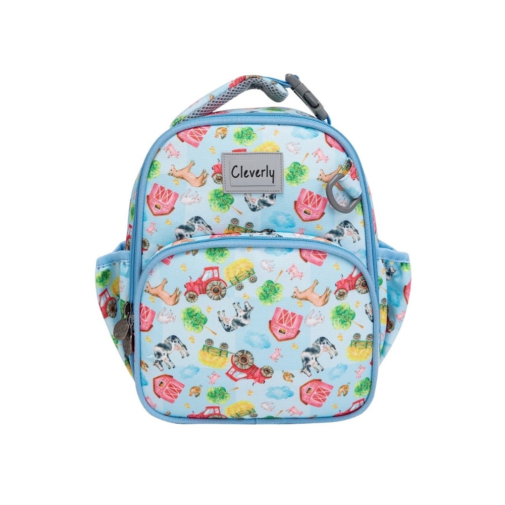Cleverly Kids Farm Print Backpack Blue Tractor Barn School Bag 12 Inch